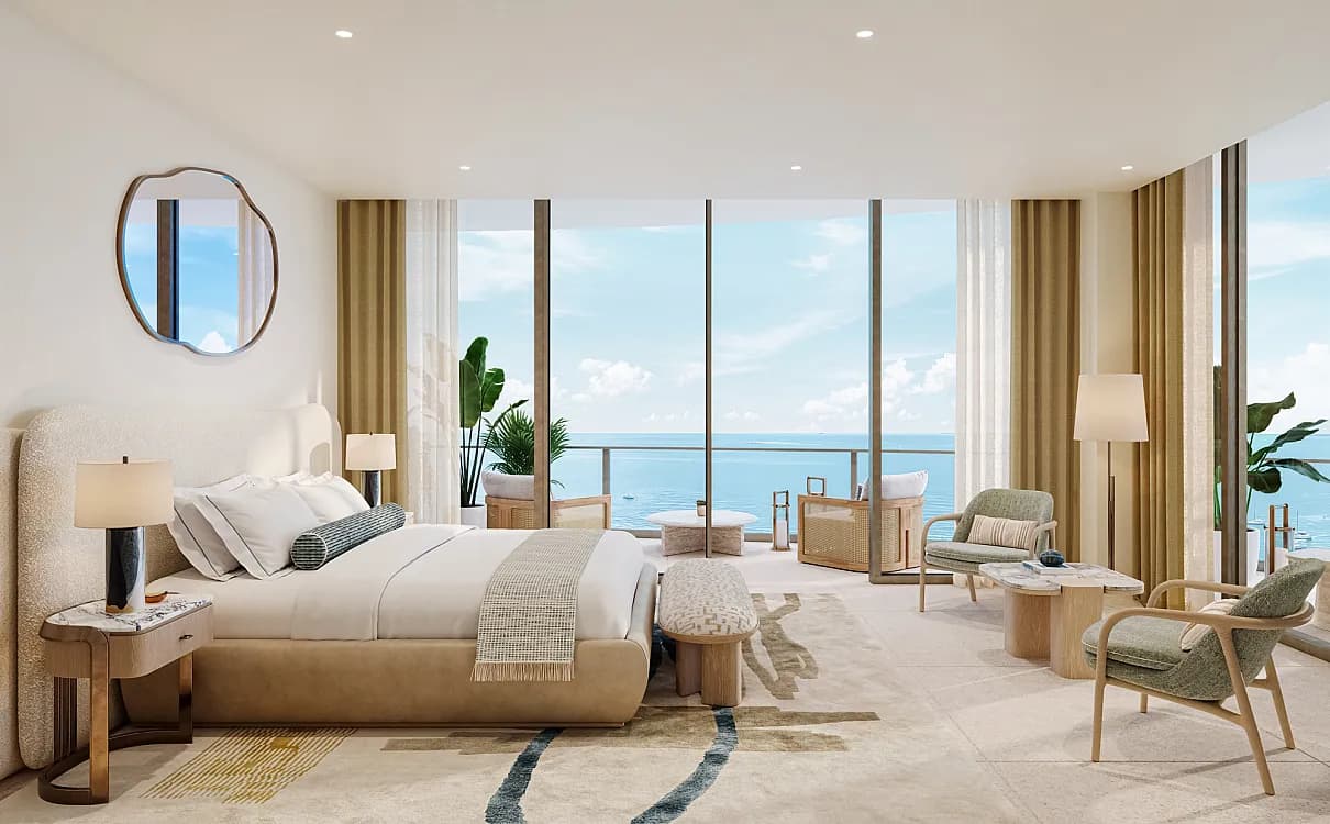 Master bedroom con vista panorámica al mar