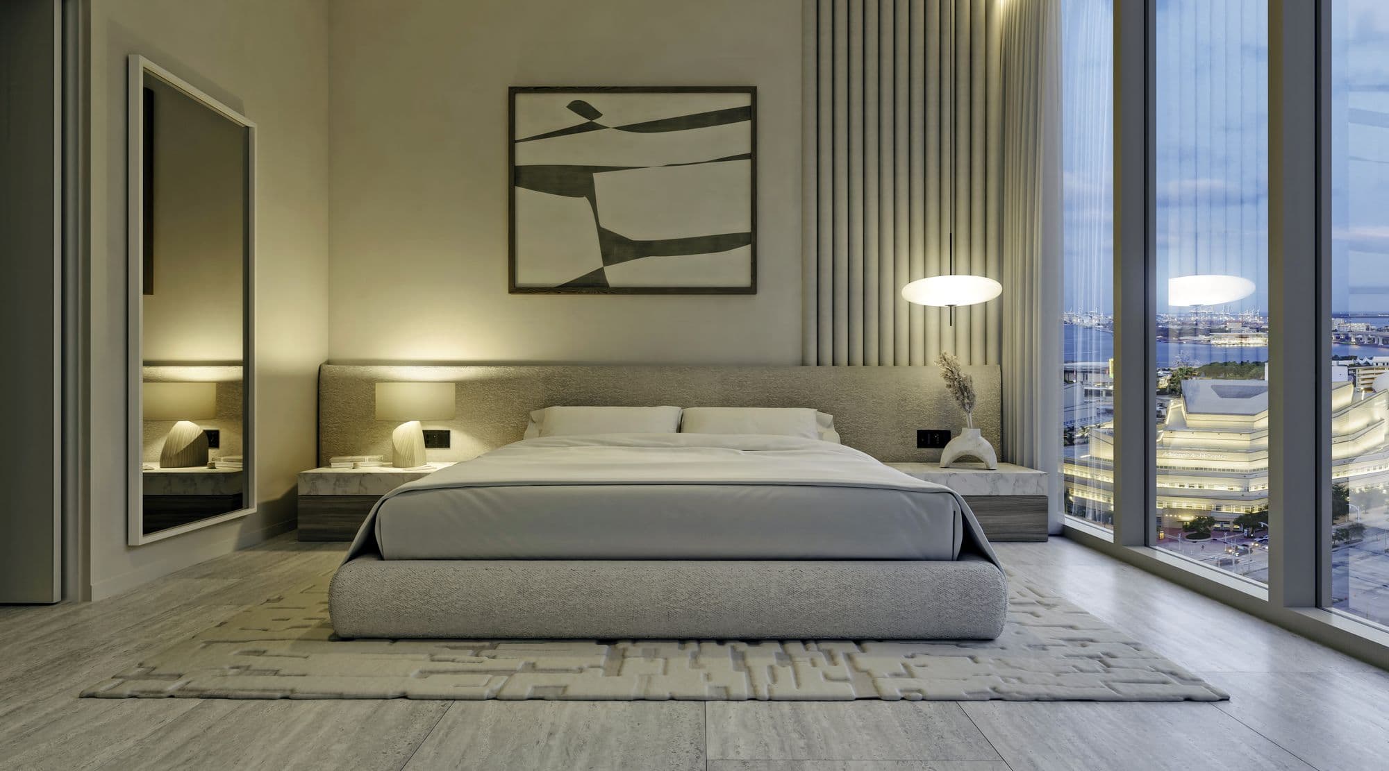 Bedroom with city views