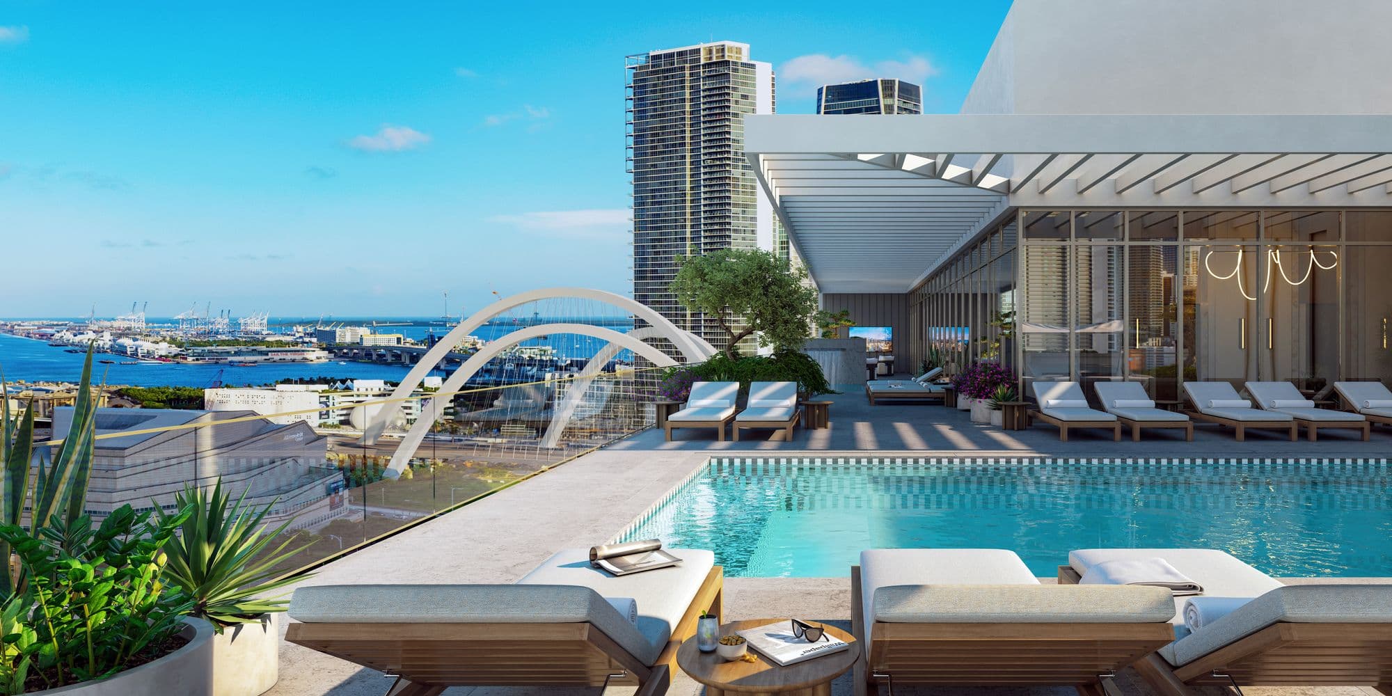 The rooftop pool, overlooking Biscayne Bay