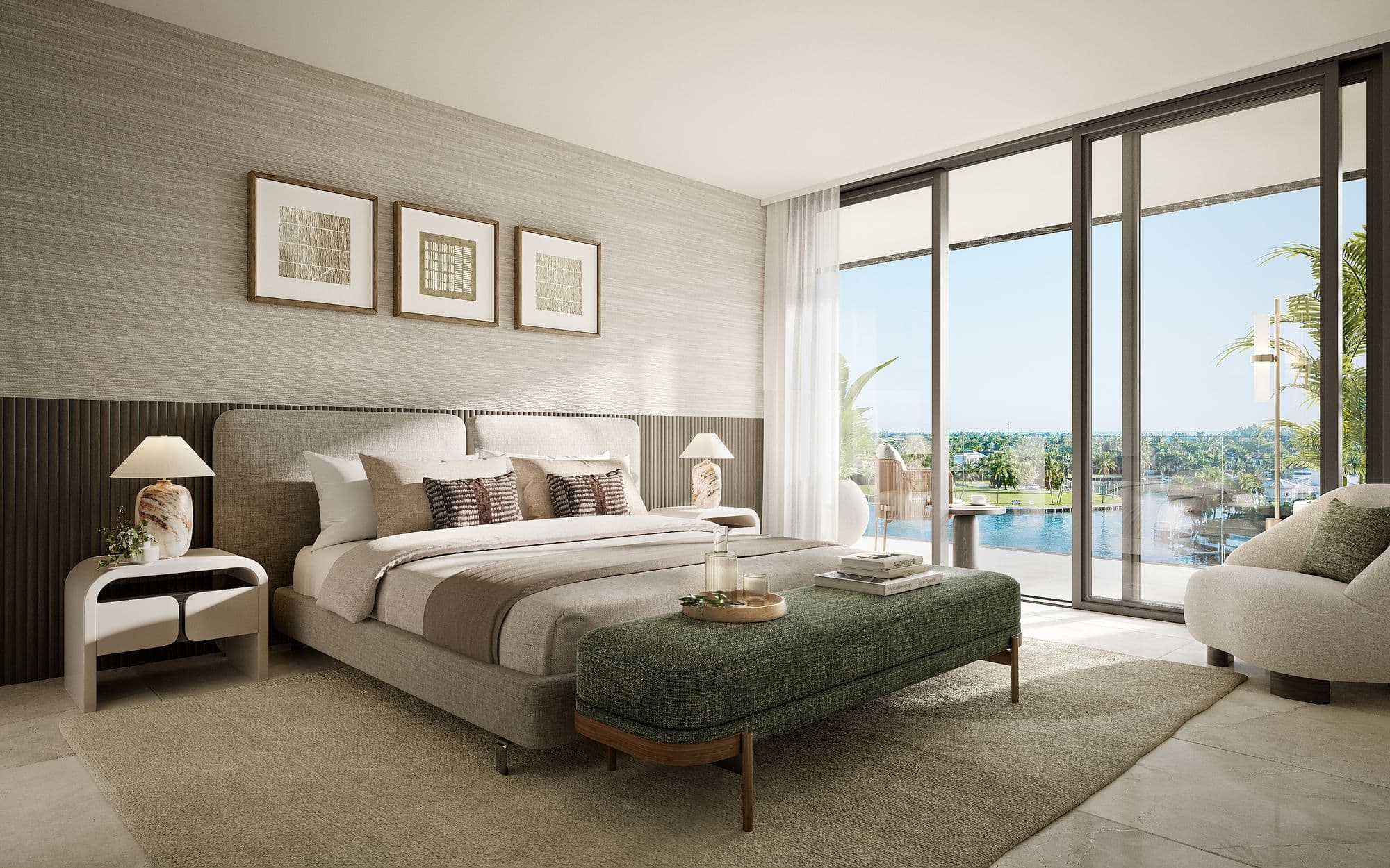 Bedroom with water views