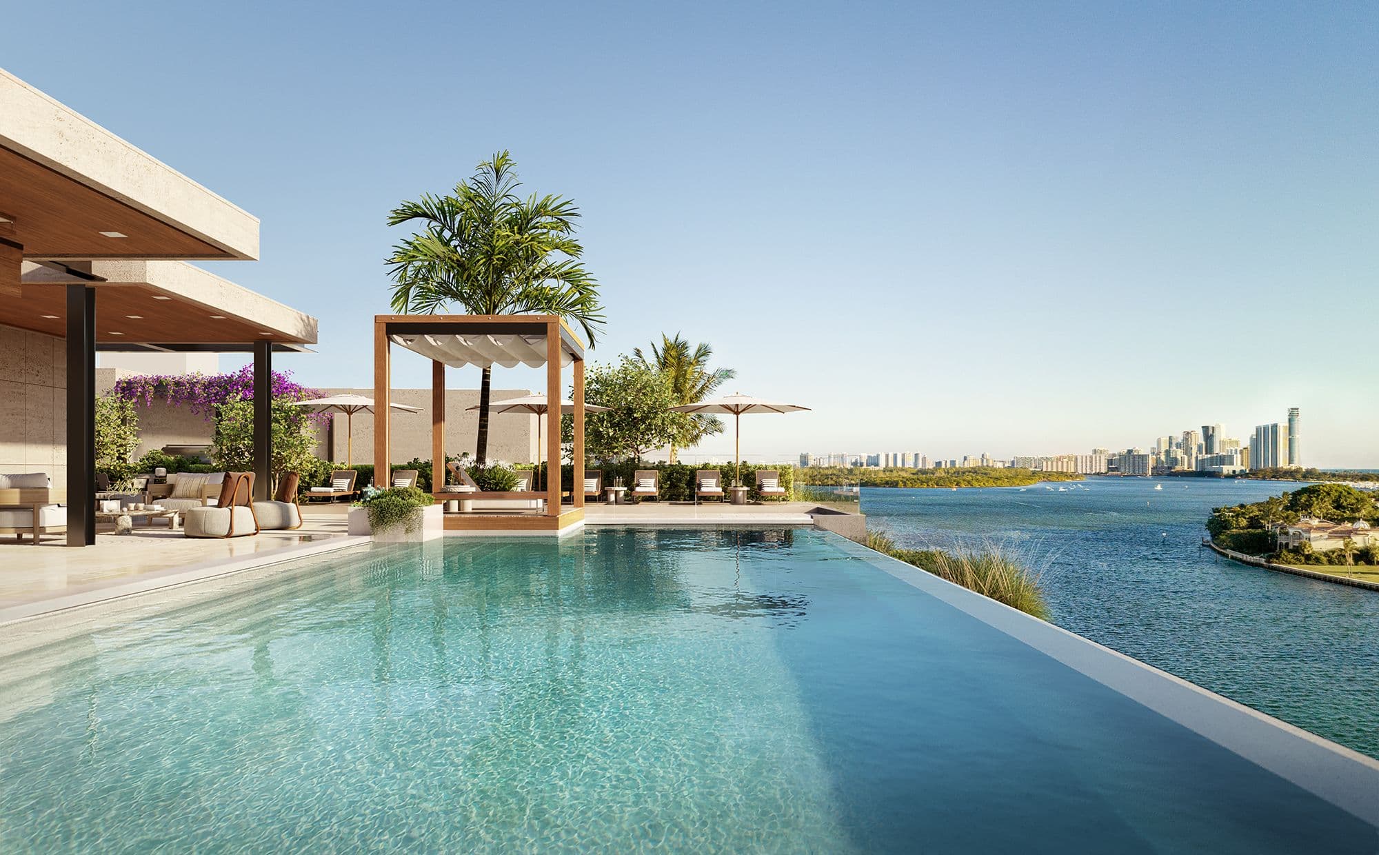 The rooftop infinity pool, overlooking the bay