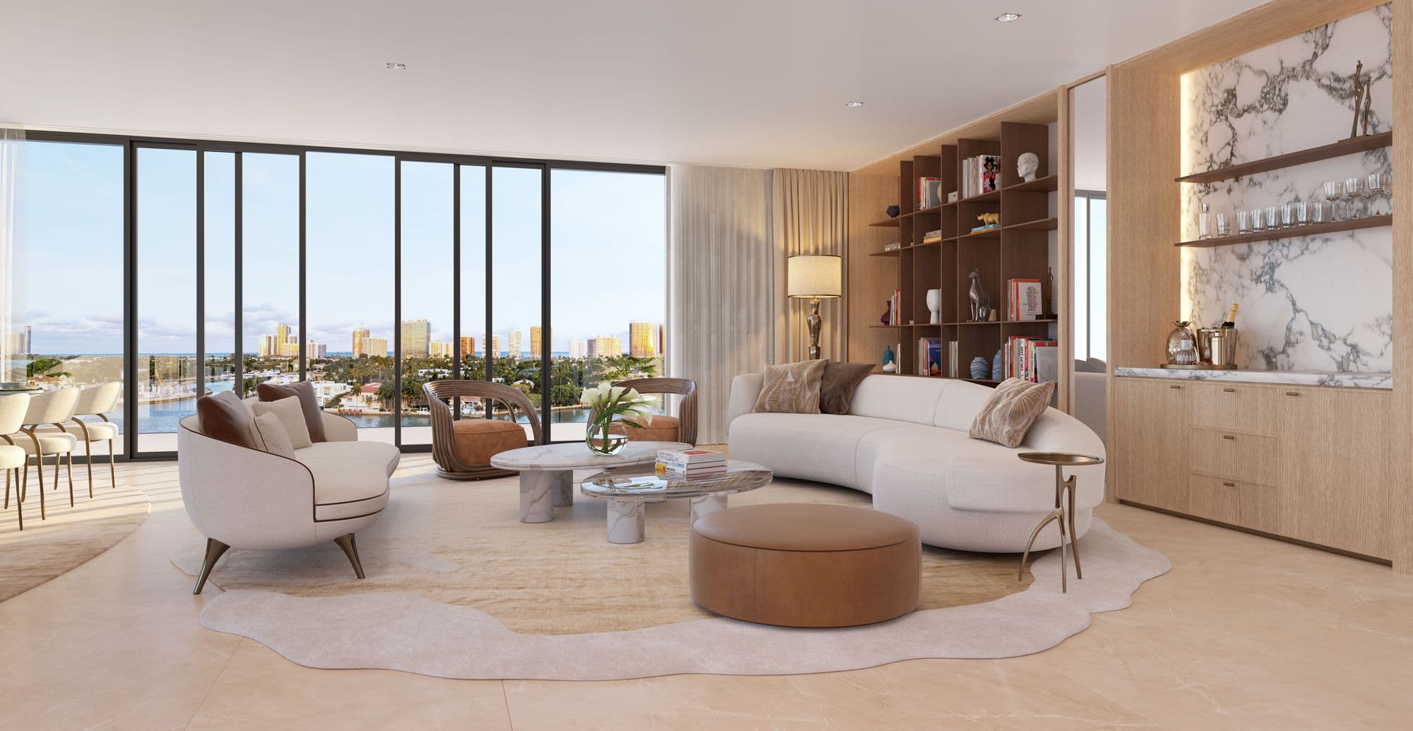 Penthouse living room with bay views
