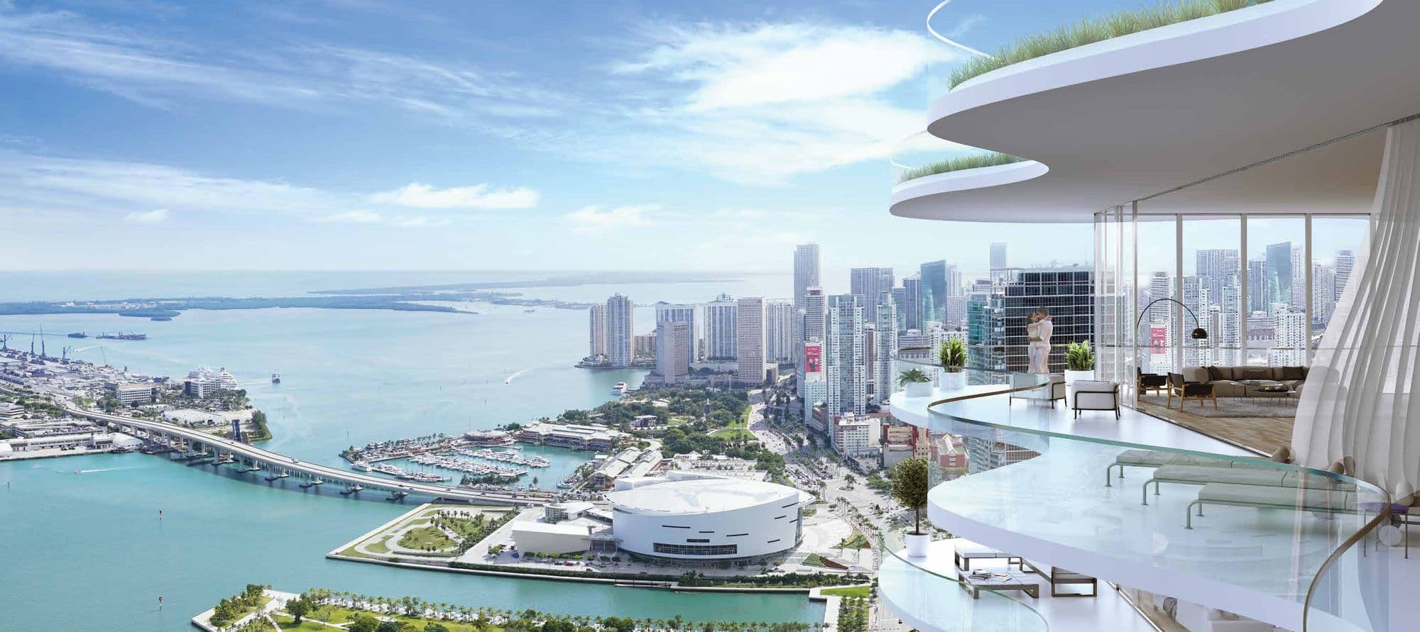 Aerial view toward downtown Miami