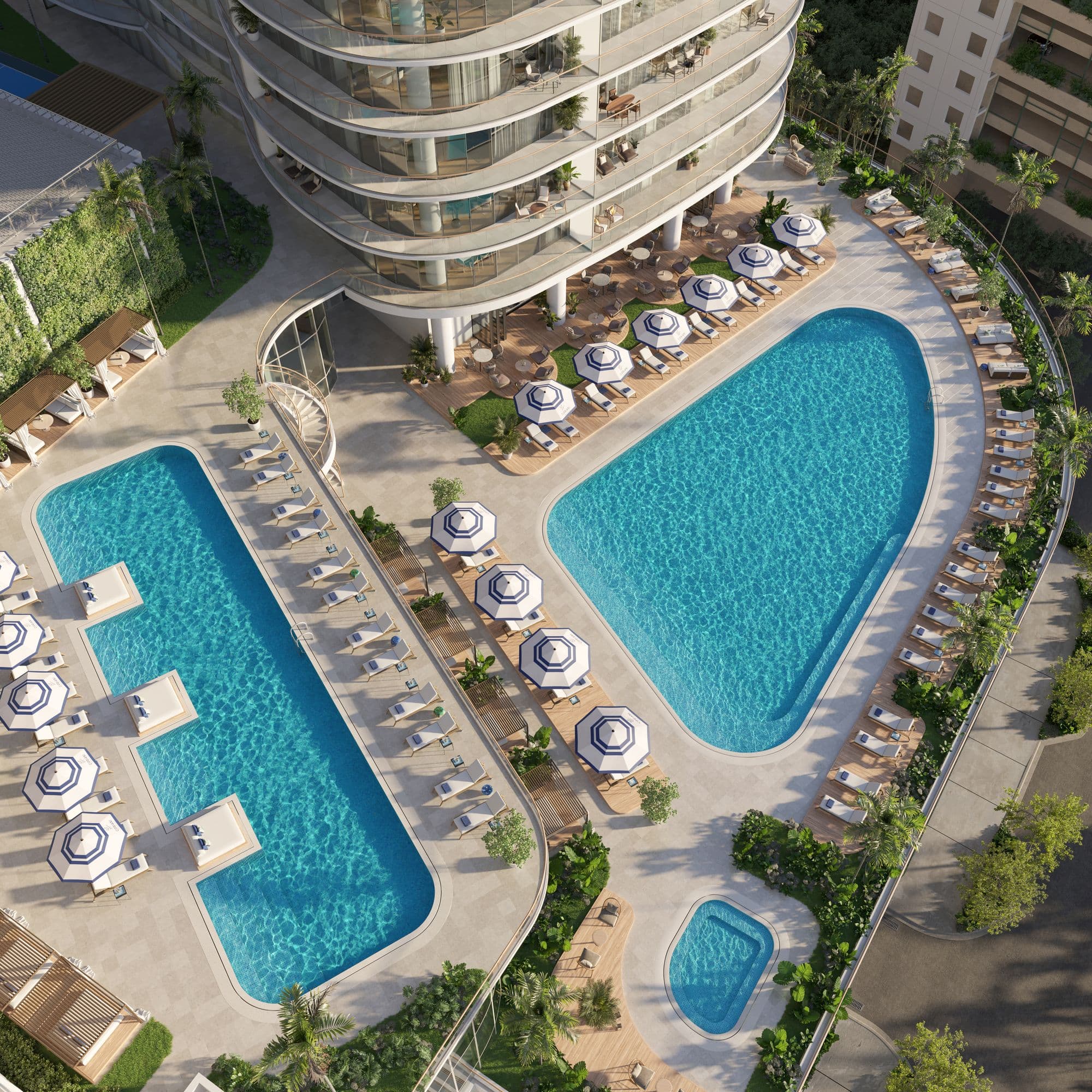 Pools and terraces on floors 7 and 8