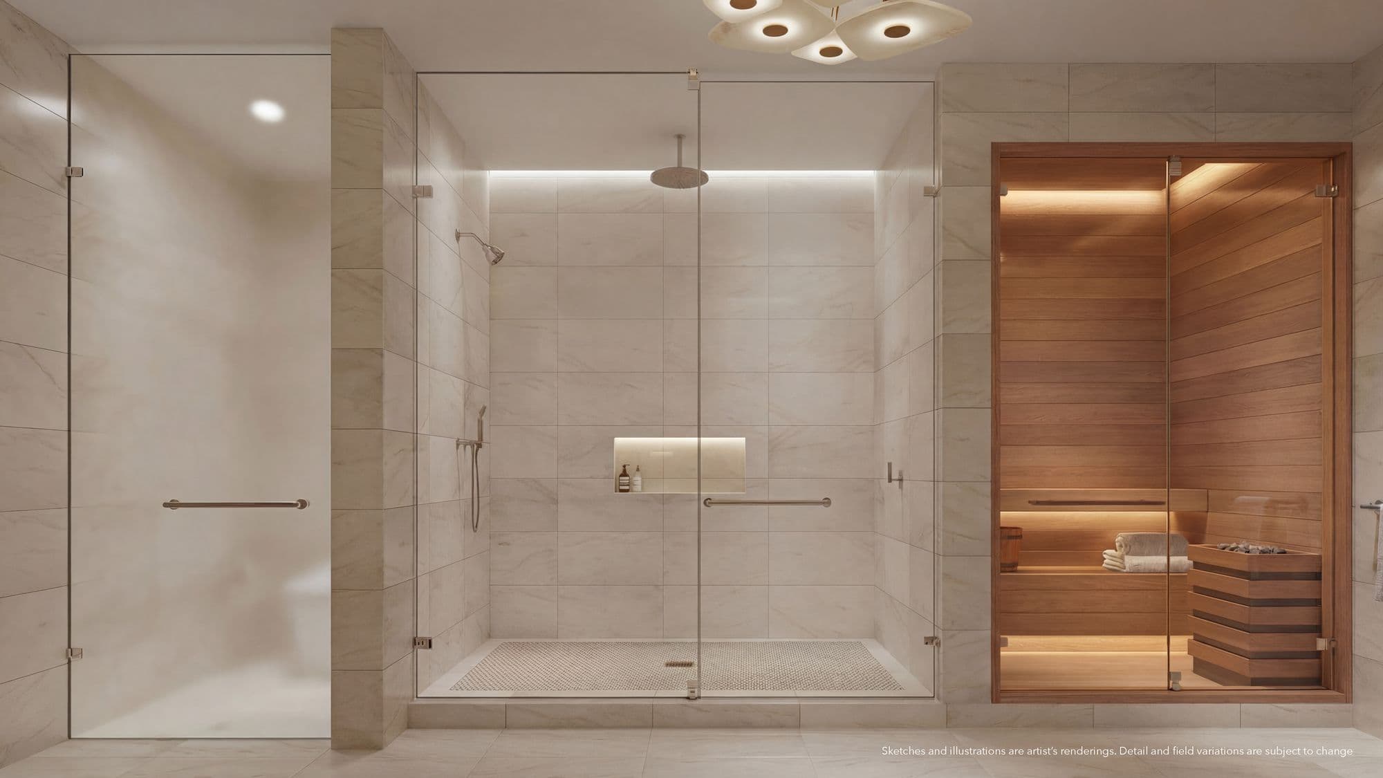 Primary bathroom with cedar sauna
