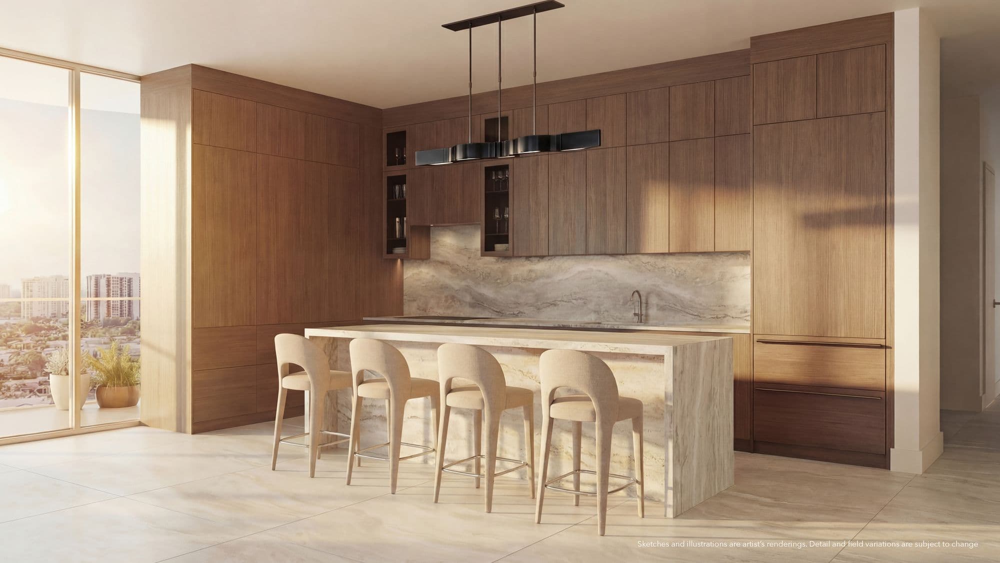Kitchen with travertine island