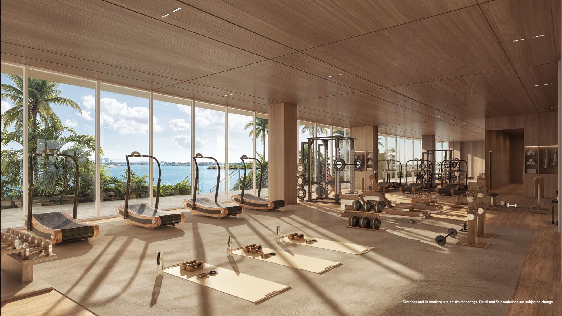 Fitness center with bay views