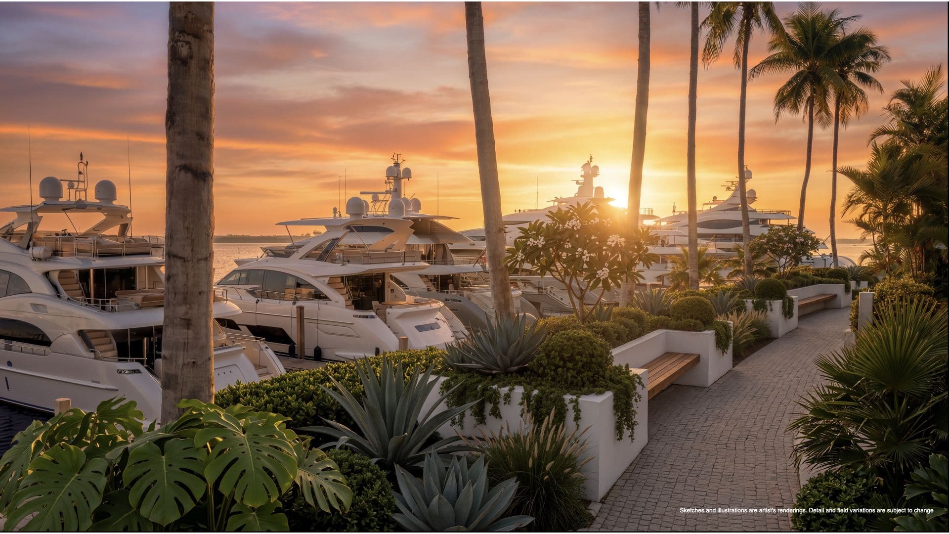 Private marina at sunset