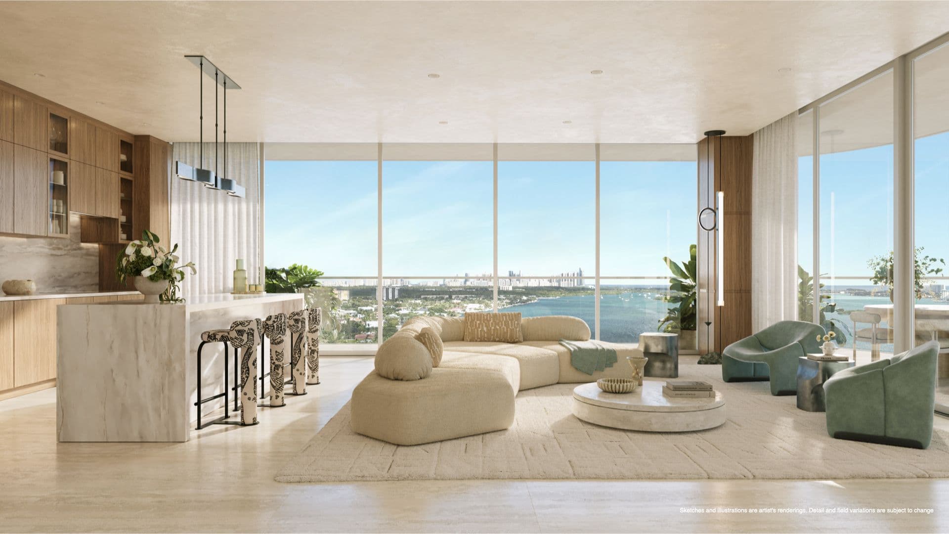 Living room with bay views