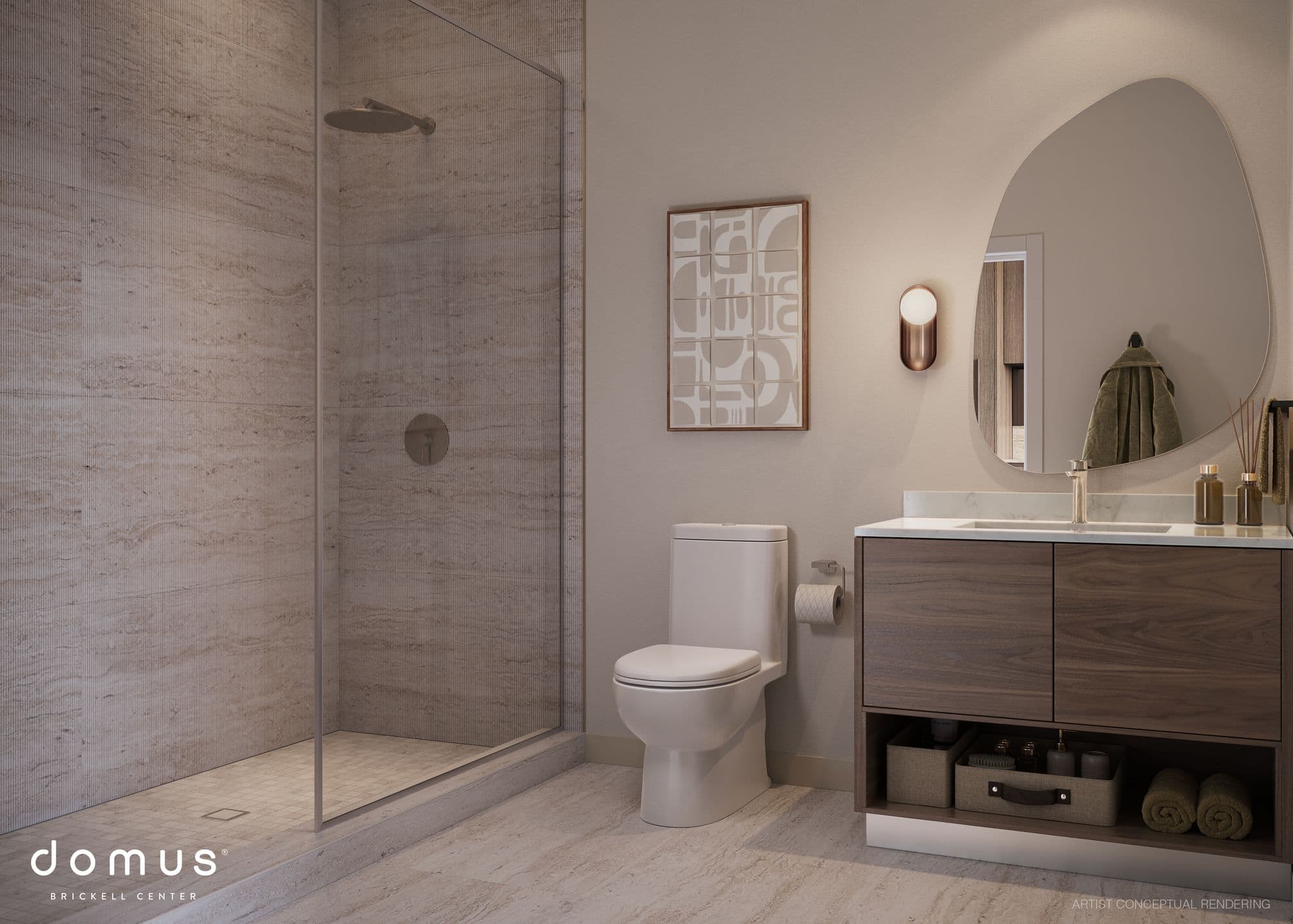 Bathroom with glass-enclosed shower