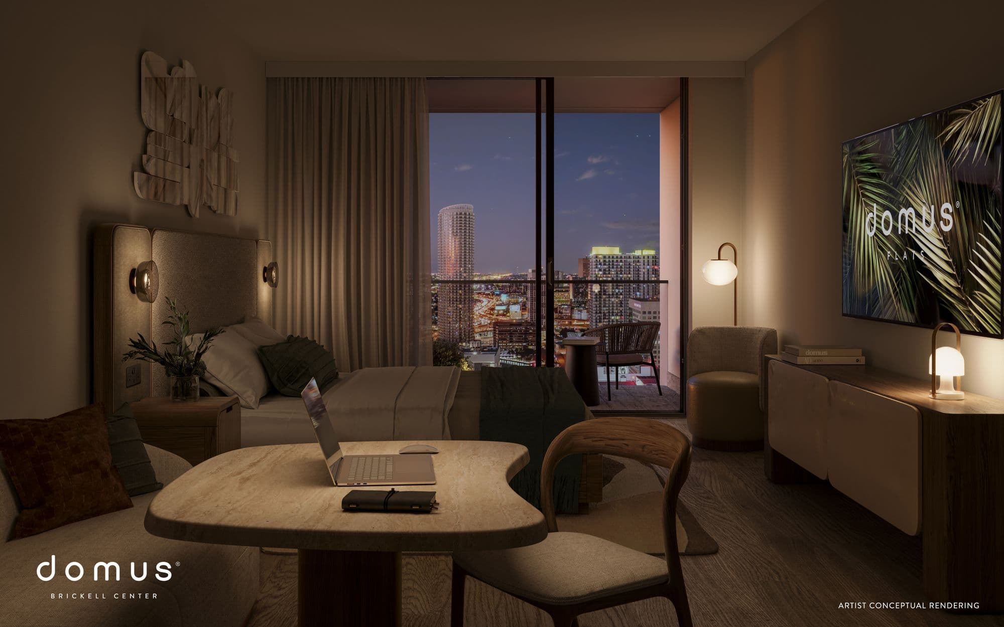Furnished studio at night