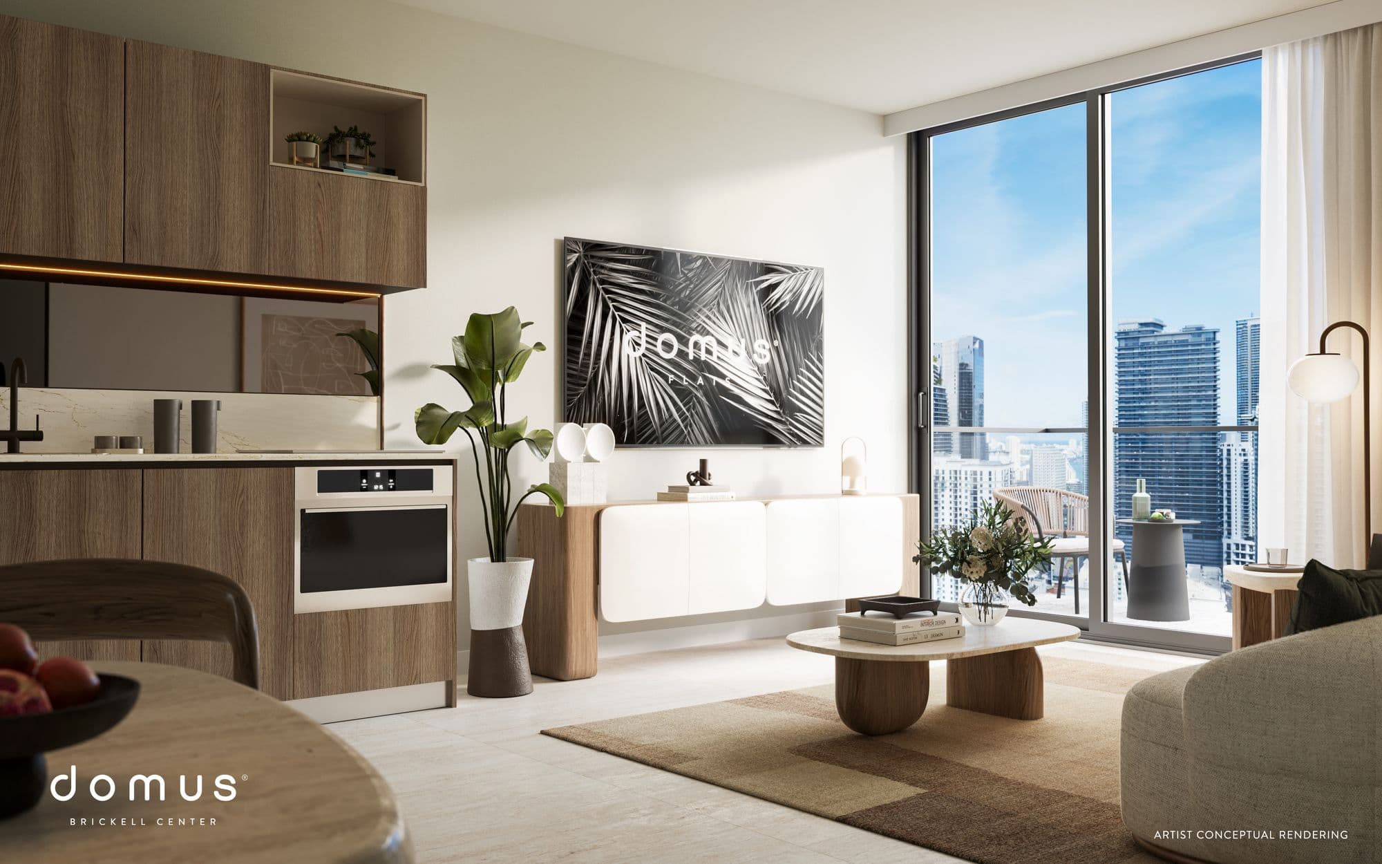 Living room and kitchen in a furnished FLAT