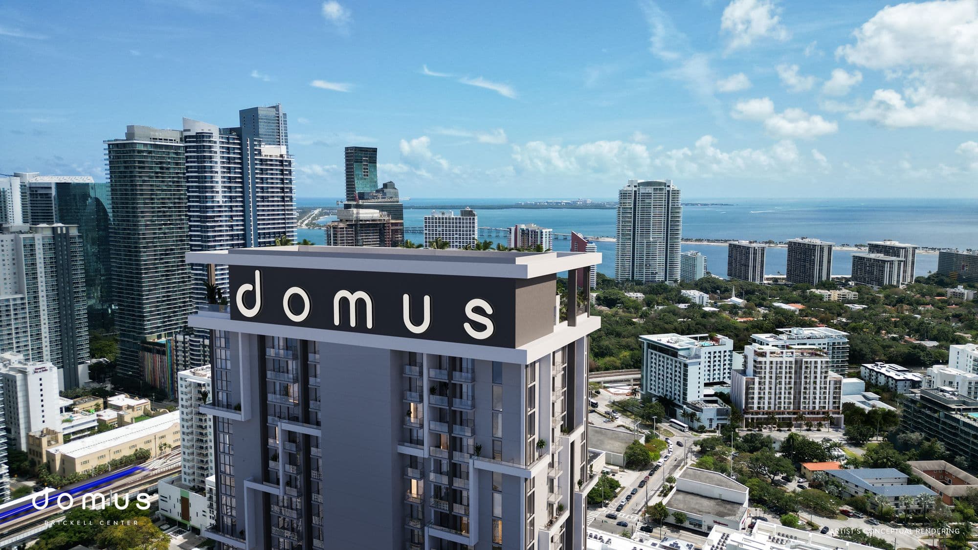 The Domus rooftop with Brickell and the bay behind