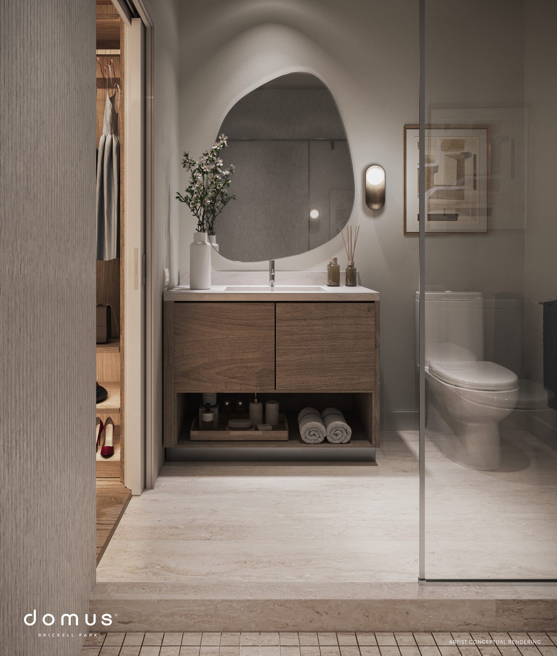 Bathroom with glass-enclosed shower