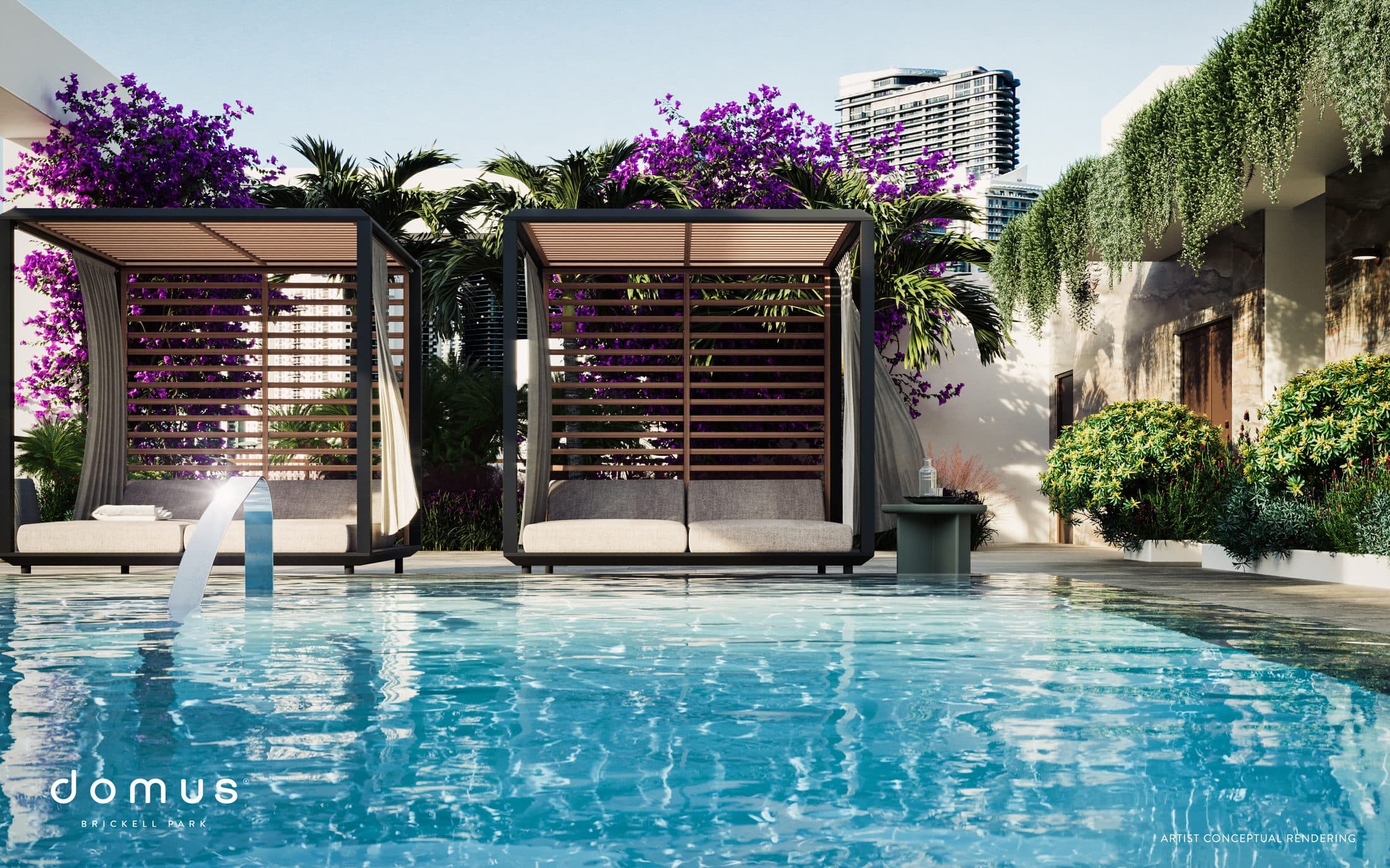 Poolside cabanas with daybeds
