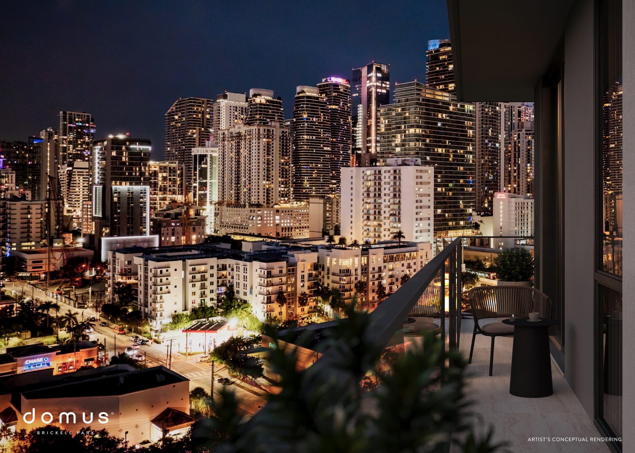 Brickell at night from an east-facing balcony