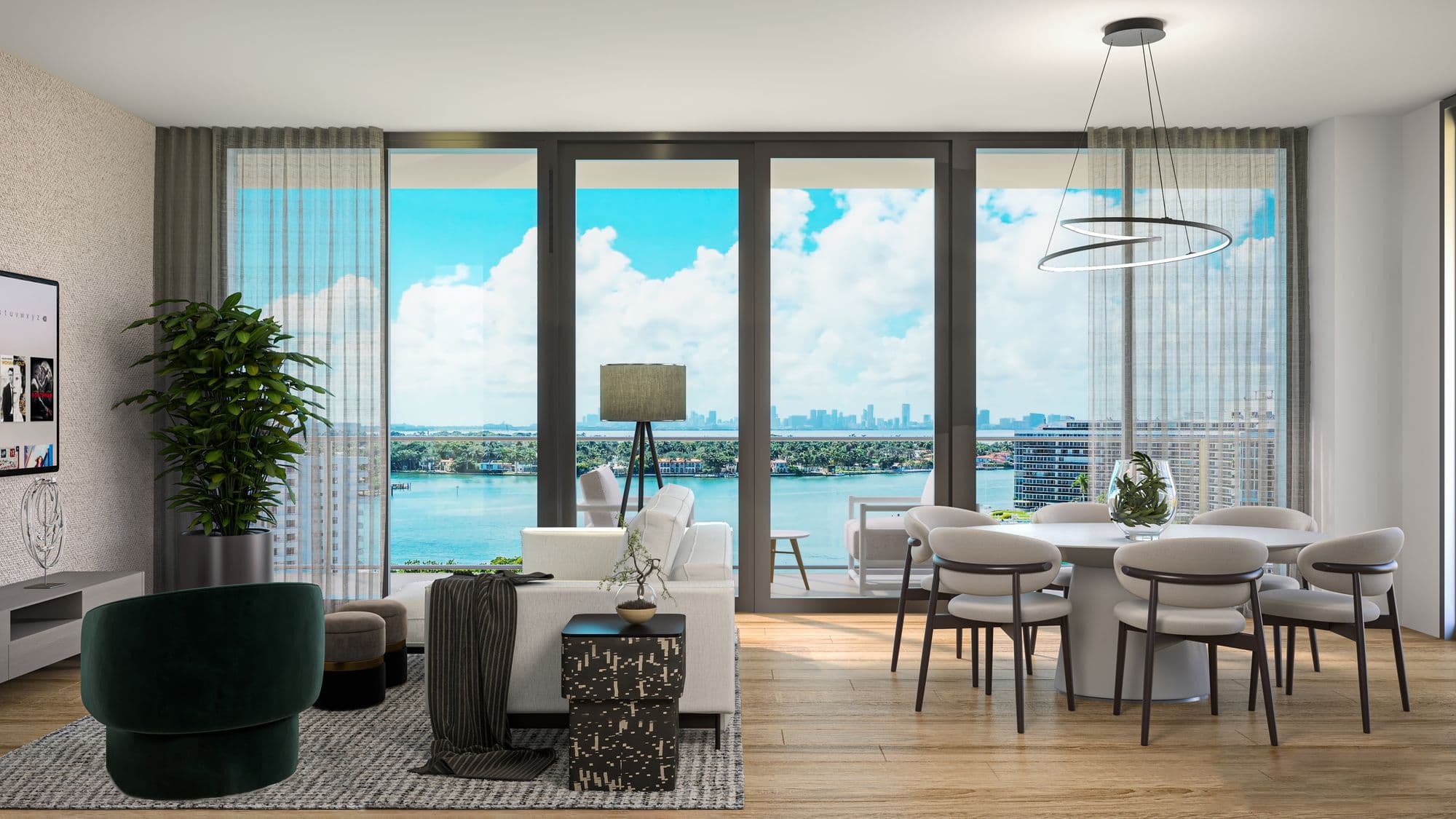 Living room with bay views