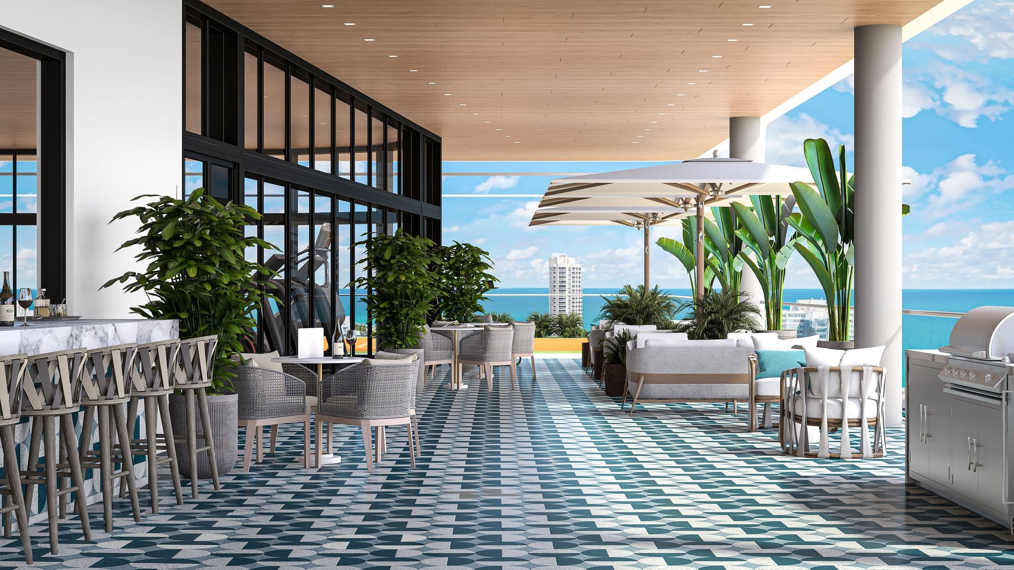 Covered rooftop dining