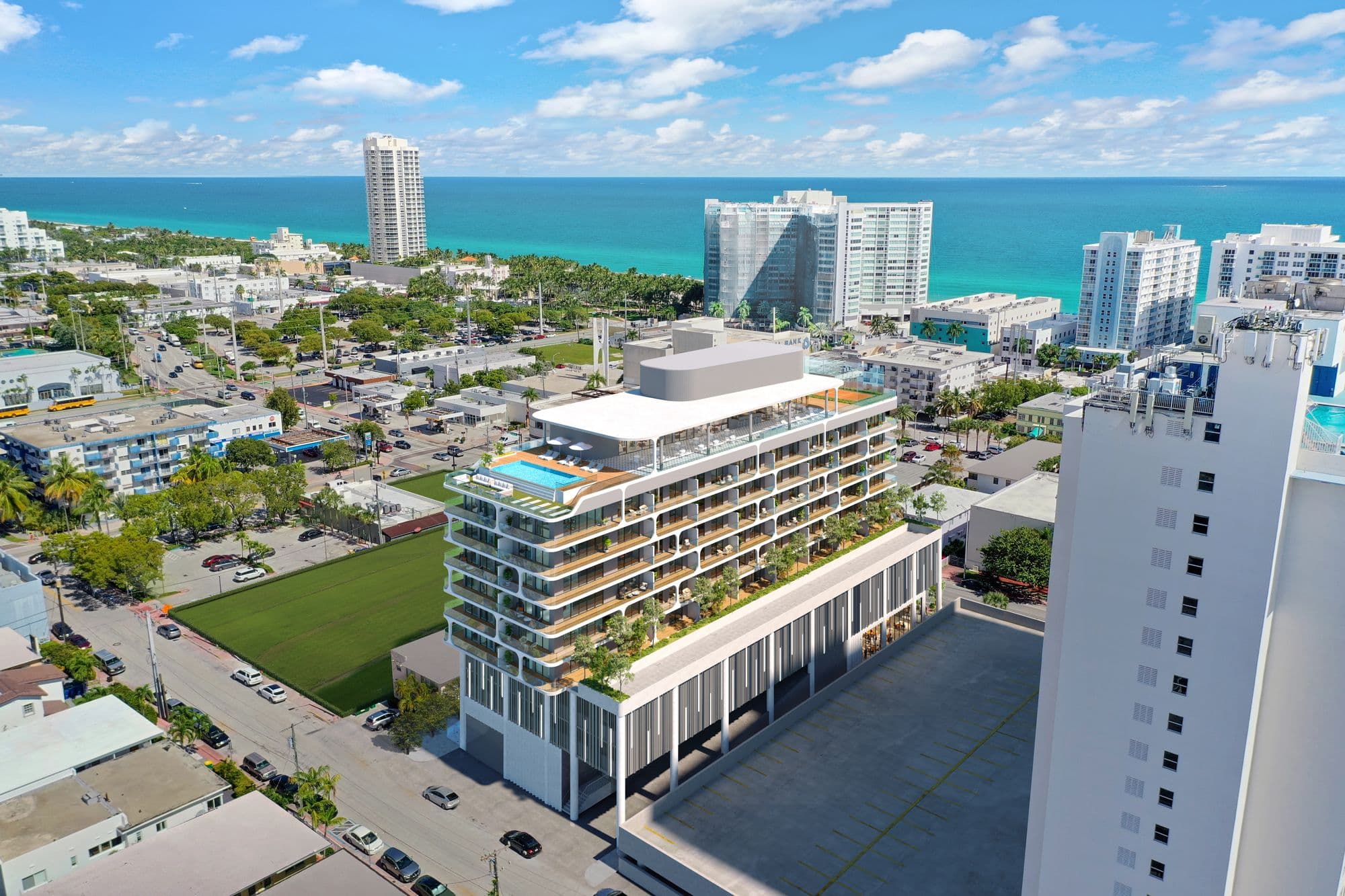 Aerial view toward the ocean