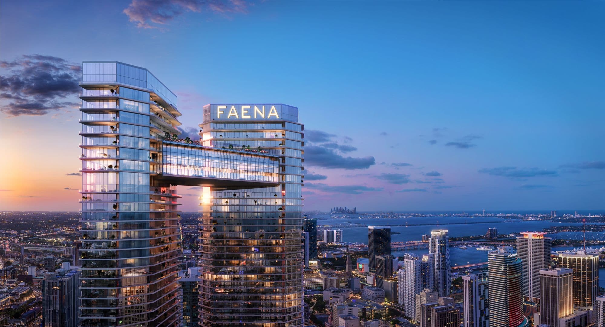 Las torres de Faena Residences Miami unidas por el Sky Bridge