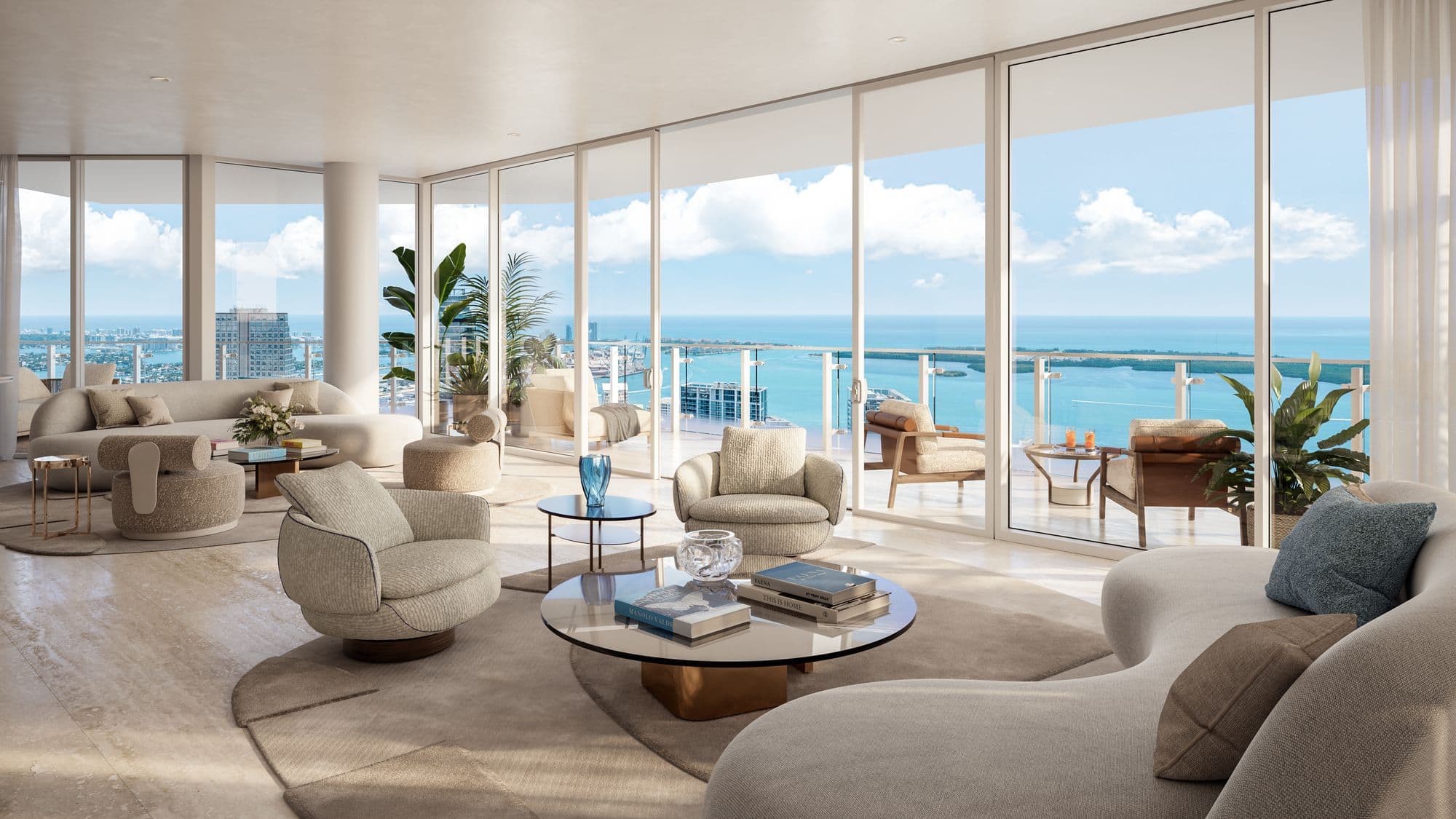 Living room with bay views