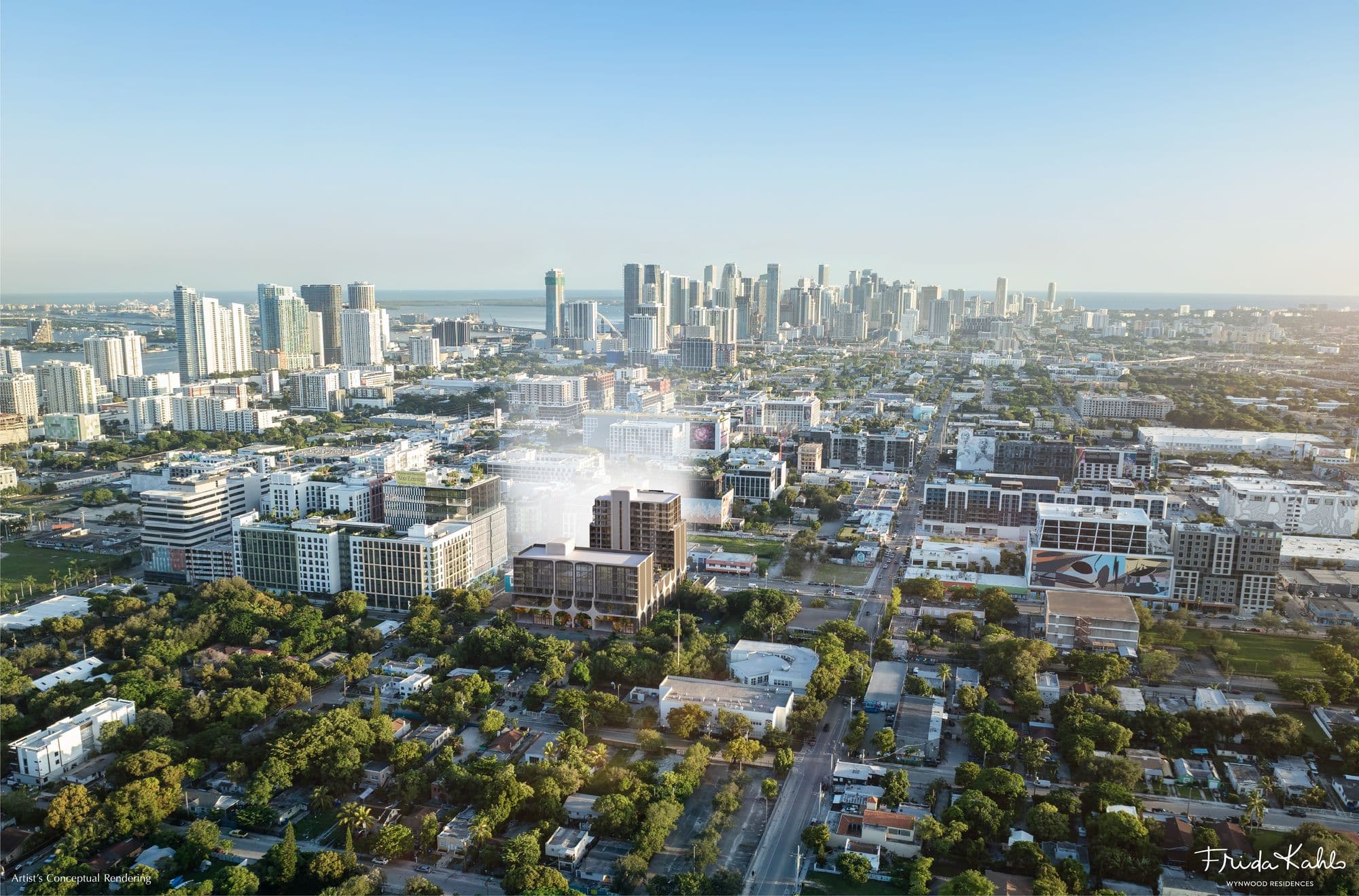 Aerial view of Wynwood and Downtown Miami