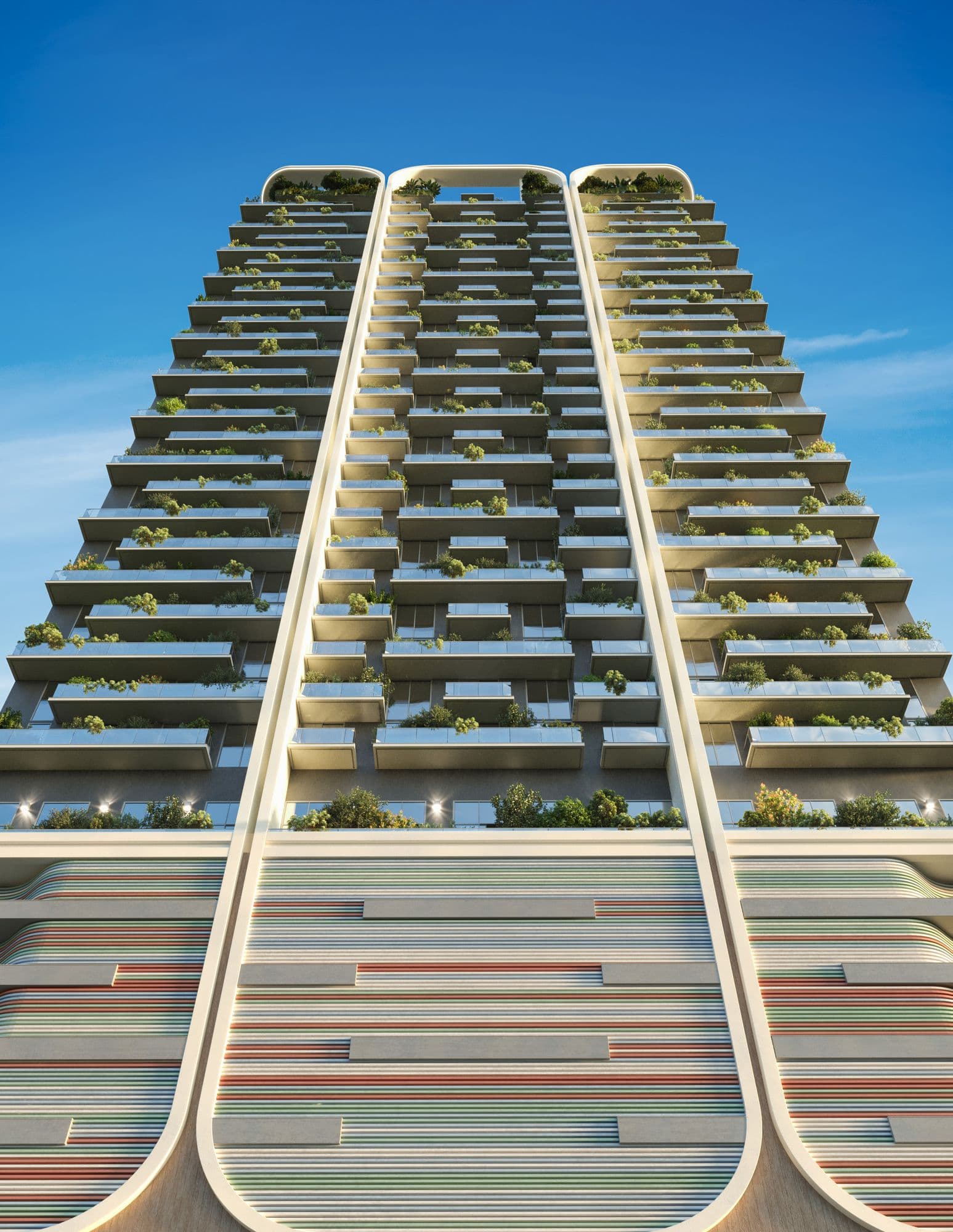 Facade with terraces and gardens