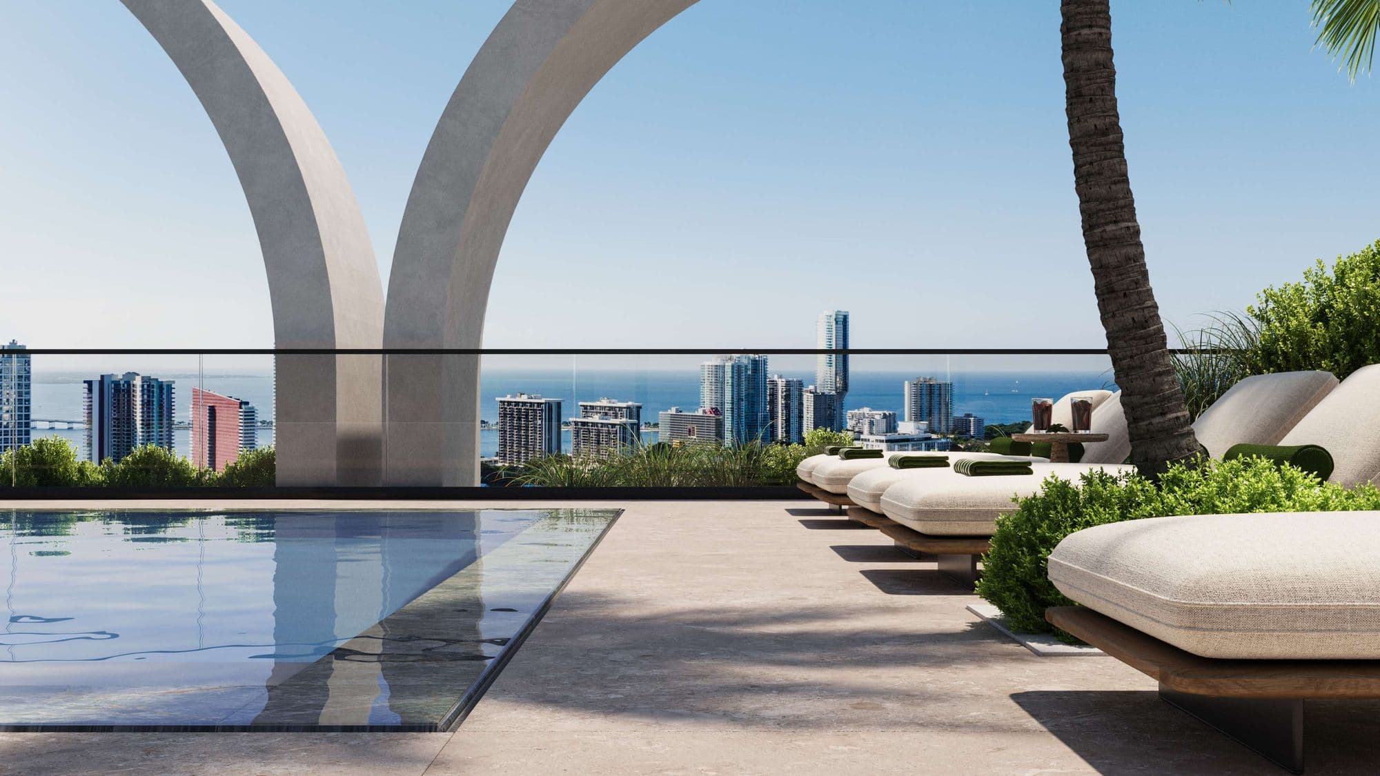 The rooftop pool, overlooking the bay