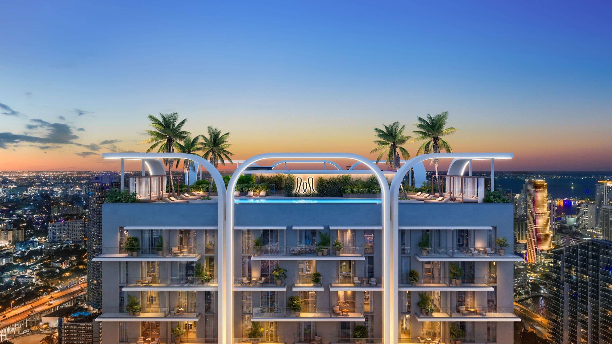 The rooftop and its arches at sunset