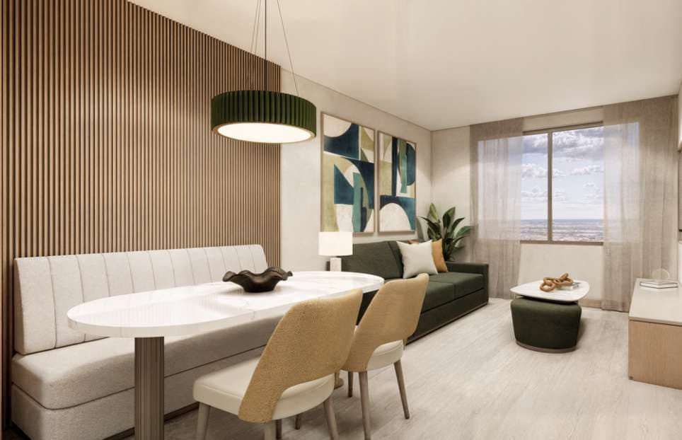 Dining and living area of a unit
