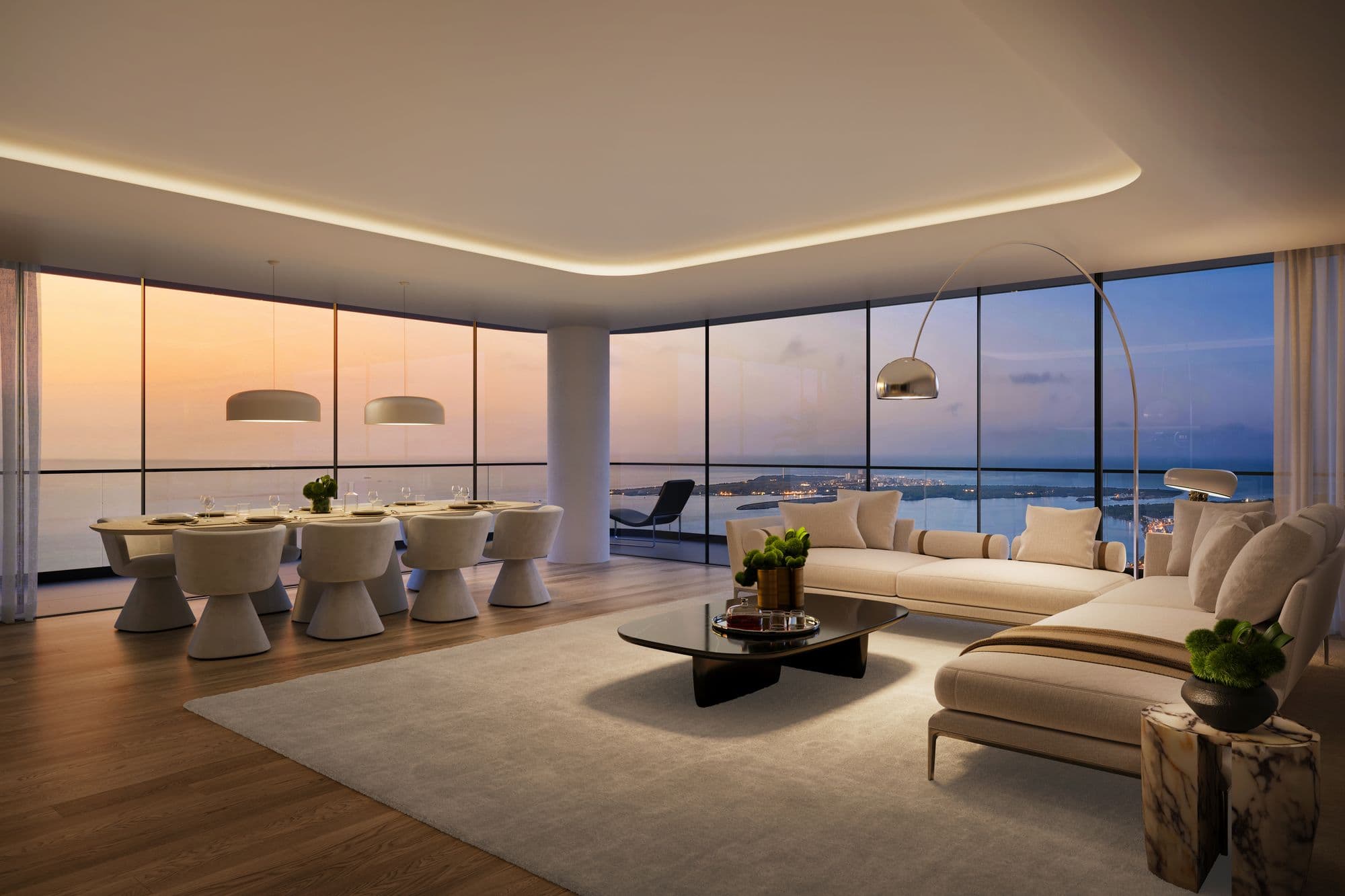 Living room at sunset