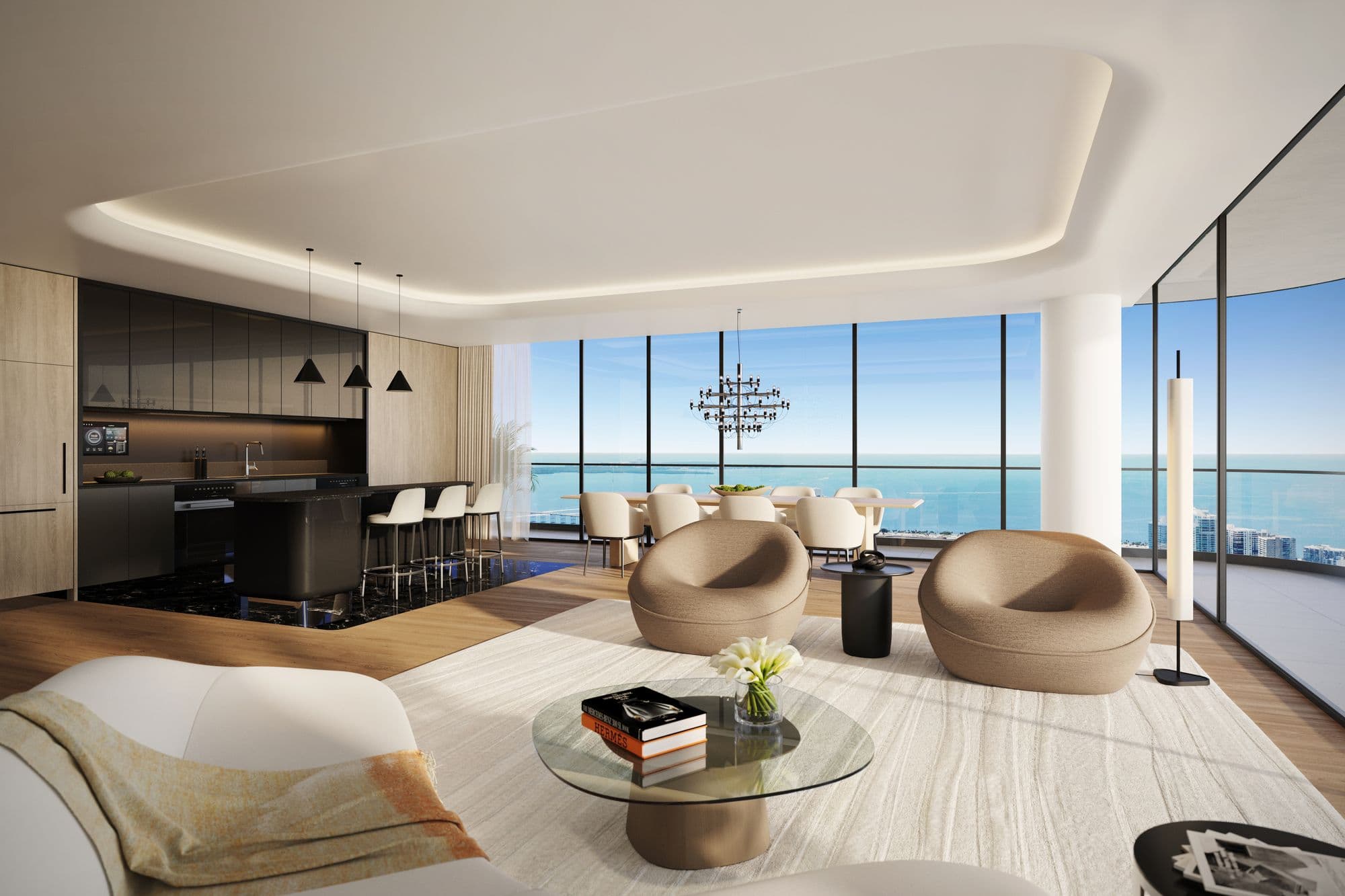 Living room with bay views