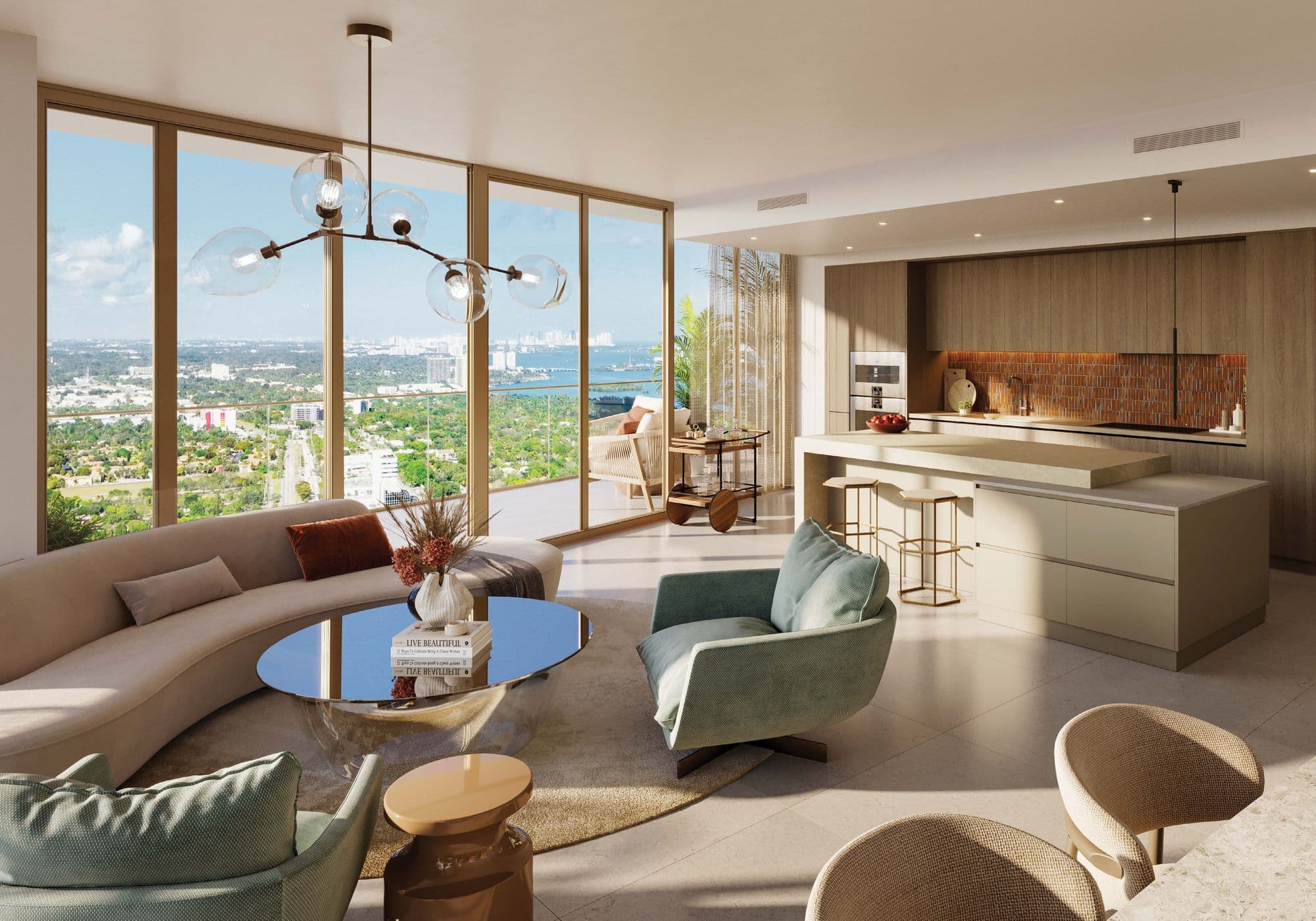 Living room and kitchen of a residence