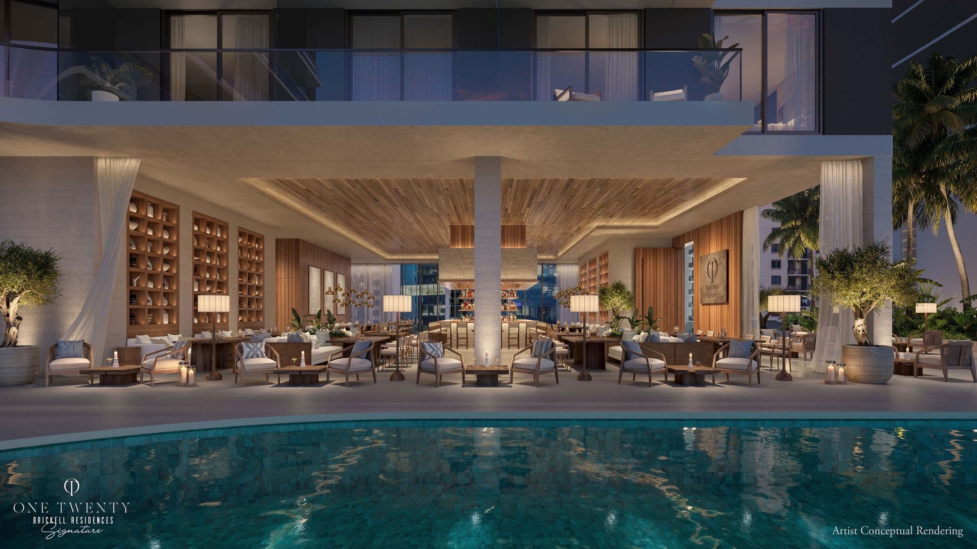 Pool and club at night