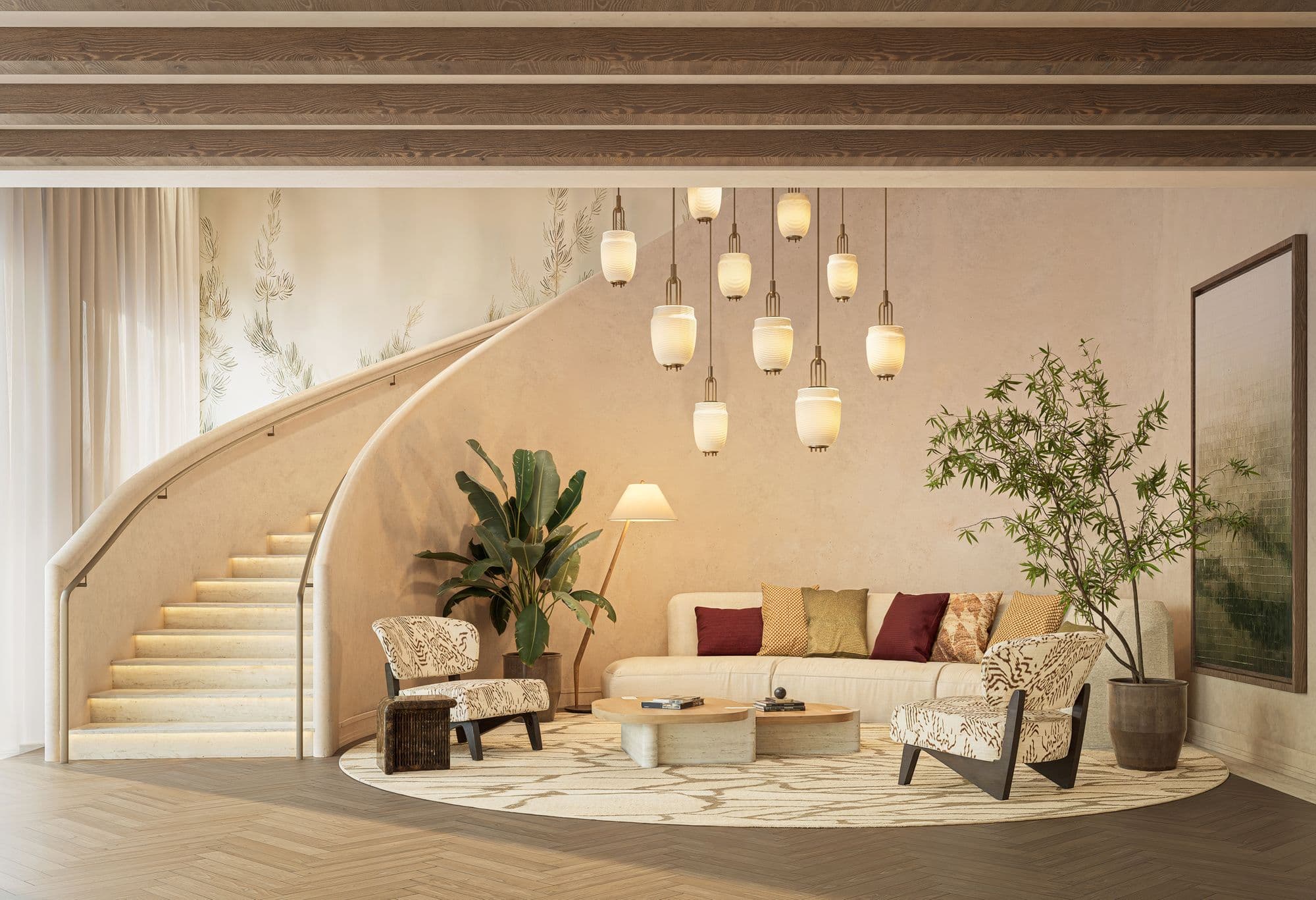Lobby with designer staircase