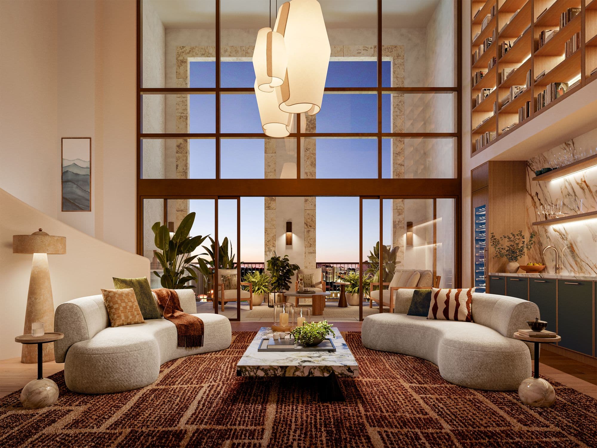 Double-height penthouse living room
