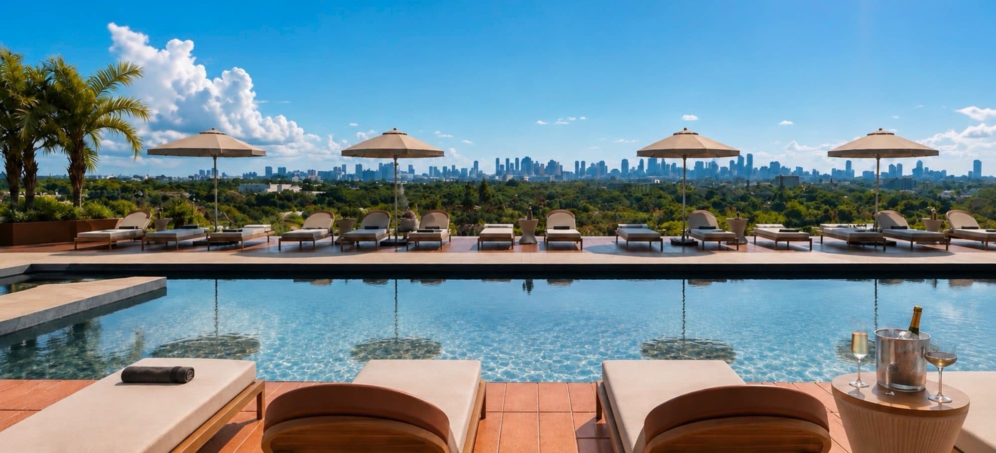 Pool with Miami skyline views