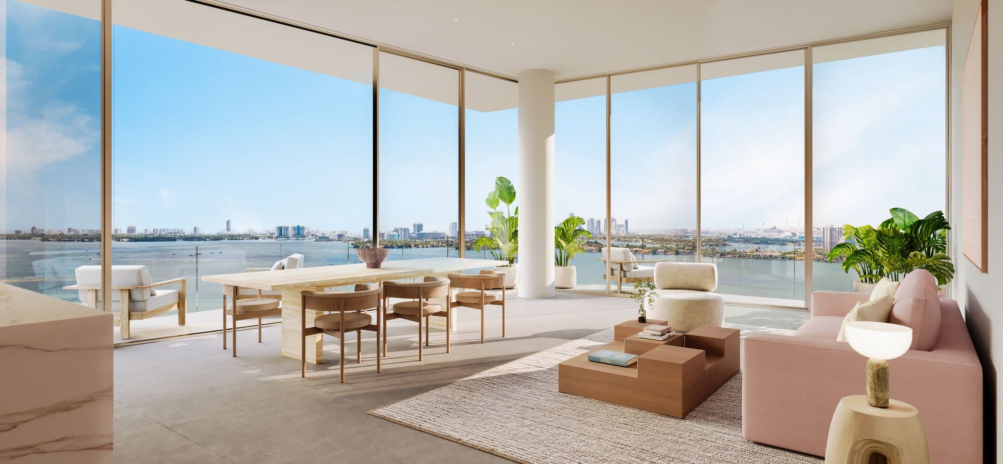 Living room with bay views